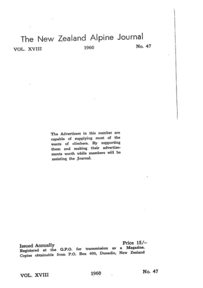 New Zealand Alpine Journal 1960 Vol 18 No 47 cover